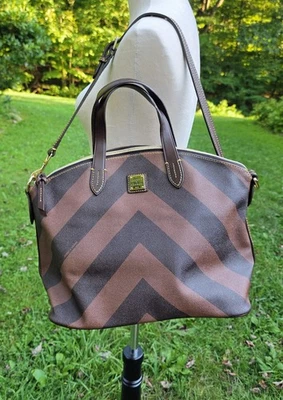 Dooney & Bourke Brown Tan Chevron Domed Satchel Handbag Crossbody - Image 1 of 4