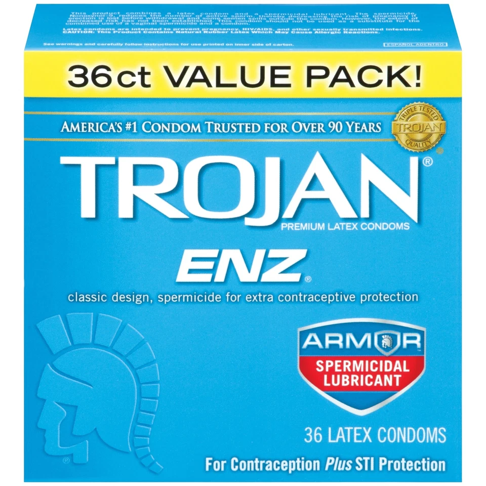 Trojan Enz Latex Lubricated Condoms W/ Spermicidal Lubricant 36 Count