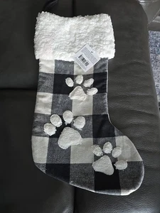 Urlaub Haustier Strumpf - Pfotenabdruck Katze oder Hund schwarz & elfenbein kariert - NEU - Bild 1 von 9