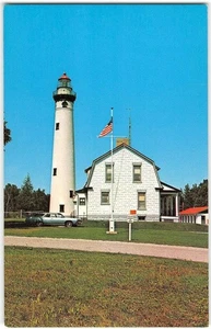 PRESQUE ISLE LEUCHTTURM Michigan Lake Huron Rogers City 1960er Vintage Postkarte - Bild 1 von 2