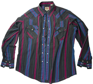 Men's Vintage ELY Cattleman Shirt 16.5 35 (16 1/2, 35) Blue Black Pearl Snap - Picture 1 of 10