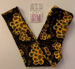 NWT LuLaRoe Kids' S/M Golden Yellow Brown & Teal VINTAGE FLORAL Black Leggings - Picture 1 of 2