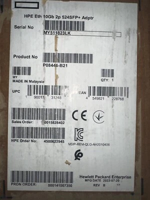 HPE 524SFP+ 2x Port 10 GbE SFP+ PCI-E3x8 Ethernet Card P08446-B21 P11585-001 NEW - Image 1 of 2