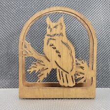 Owl Pearched Branch Napkin Holder Handcrafted Scroll Saw Art Rustic Wooden Decor