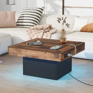 Modern Square 360° Rotating Coffee Table with Three Detachable Tray& Storage - Picture 1 of 20