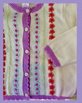 NUEVO SIN ETIQUETAS XS (3-4) Gymboree “SNOW BLOSSOM” Marfil Algodón Abotonado SUÉTER CÁRDIGAN Foto 1 de 4