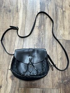 Madewell Leather Boho Hippie Saddle Bag Crossbody Flap Handbag Black Purse E01