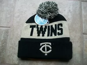 MINNESOTA TWINS Pom Pom Cap Hat Black & Beige Caribou Coffee Brand New - Picture 1 of 2