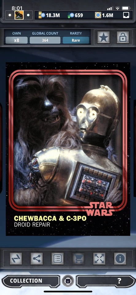 Topps Star Wars Digital Card Trader Red 2018 Anniversary Chewbacca & C-3PO Award - Image 1 of 1