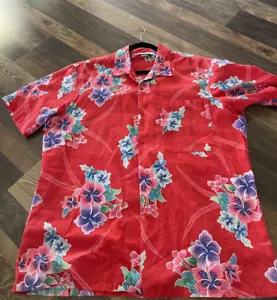 Vintage Royale-Air Shirt Mens Size Large Hawaiian Blue Red Floral Made USA - Picture 1 of 6