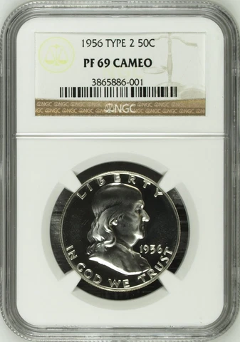 1956-P 50C Franklin Half Dollar NGC PF69 Cameo Type 2 High Relief Eagle Rare R3 Cover