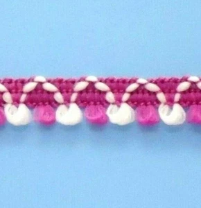 Puffball Braid Trim Edging Pom Pom Fringe Trim 1/2" White Purple 50 yards FR73 - Picture 1 of 2