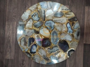24" White Marble Natural Agate Inlay Coffee Side table top Heritage Design - Picture 1 of 3