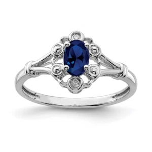 Sterling Silver Rhodium-plated Created Sapphire & Diamond Ring Size 6 - Picture 1 of 4