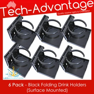 6 x Boat Caravan BLACK Surface Mount Adjustable Fold Can Bottle Cup Drink Holder - Foto 1 di 2