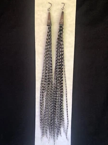 Pendientes Pluma Extra Largos Roca Barrada Especialidad Hackle - Imagen 1 de 2