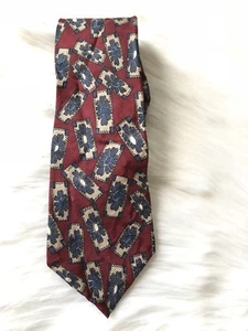Vintage Monsieur GIVENCHY Abstract Floral 100% Silk Necktie Burgundy Navy Cream - Picture 1 of 7