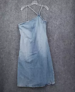 Zara Dress Womens L Large Blue Mini Denim One Shoulder Jean Asymmetric A Line - Picture 1 of 14