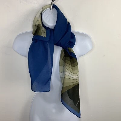 VINTAGE Felicicicui Mujer Bufanda Cuadrada Azul Tostado Beige Geométrico Mod Ligero Foto 1 de 4
