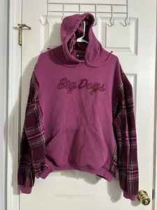 Upcycled Reworked Sweatshirt Hoodie Flanell große Hunde rosa weinrot Damen Gr. XL - Bild 1 von 8
