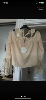 Kiss The Sky Size S Cream Strappy Cold Shoulder Top With Fluted Sleeves. New  - Image 1 of 4
