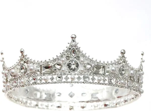 FORSEVEN König Krone für Männer Kristall Perle Hochzeit Diadem Geburtstag Party rund Cr - Bild 1 von 12