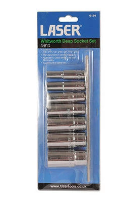 Laser Tools 6194 WW Whitworth Deep Sockets Set 3/8" DR - 1/8" 1/2" WW + Rail - Image 1 of 4