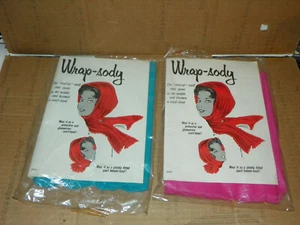 Lot of 2 NOS Vintage Wrap-sody Scarf Japan Rayon  PINK/BLUE - Picture 1 of 3