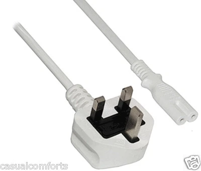 5M, UK MAINS POWER FIGURE 8 WHITE CABLE, C7 TYPE TV SKY NTL RADIO LAPTOP PS LEAD - Image 1 of 3