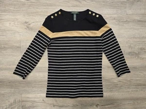 Lauren Ralph Lauren Top Damen Medium Petite Schwarz Gold Gestreift Metallic Shirt  - Bild 1 von 15