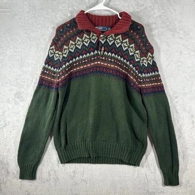 Suéter Polo Vintage De Colección Por Ralph Lauren Nordic Fair Isle XL Algodón Lino Foto 1 de 4
