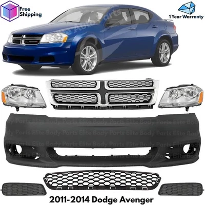 Front Bumper Cover Primed Plastic & Headlights Kit For 2011-2014 Dodge Avenger Foto 1 de 4