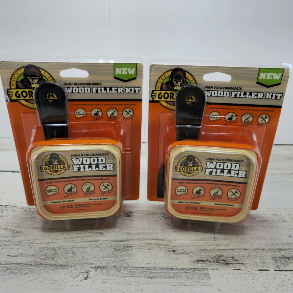 2 Pack Gorilla All Purpose Wood Filler Wood Repair Kit Putty Knife Sanding Block - Image 1 of 4