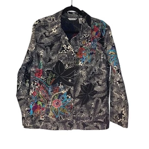 Giacca tela ricamata vintage Laura Ashley taglia L arte da indossare paillettes cotone - Foto 1 di 9