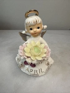 Lefton APRIL Geburtstag Engel Mädchen Figur GÄNSEBLÜMCHEN DIAMANT Spaghetti 489 - Bild 1 von 6