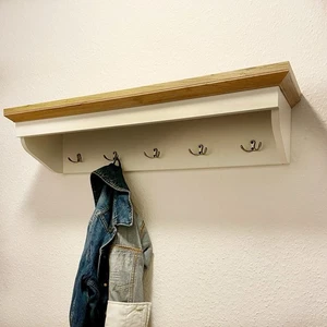Landhausstil Garderobe mit Hutablage Garderobenleiste Holz 83cm Wandgarderobe - Bild 1 von 6