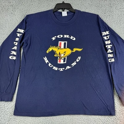 Vintage Ford Mustang Shirt Mens XL Carl Cru Single Stitch Long Sleeve USA Blue - Image 1 of 4