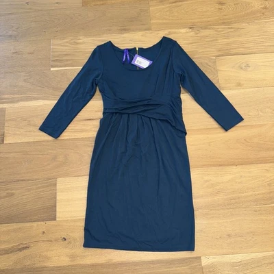 NWT Seraphine Side Pleat Detail Maternity Dress Sz 2 Black Long Sleeve Deep Teal - Image 1 of 4