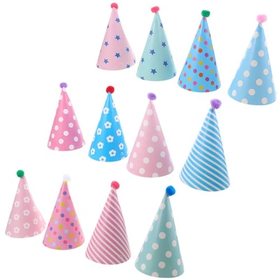  12pcs Birthday Cone Hats Kids: Colorful Paper Cone Birthday Hats - Toddler - Image 1 of 4