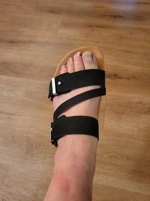 Black Leather Strappy Slide Sandals By EARTH Sz 8.5 Wide. Worn Once, IMMACULATE - Image 1 of 4