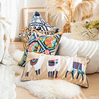 Moroccan Living Room Sofa Handmade Pillowcase Homestay Embroidered Exotic Ethnic - Image 1 of 4