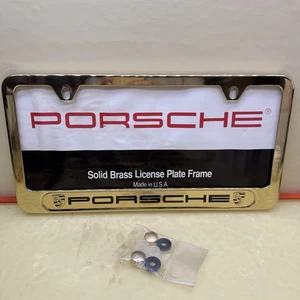 Authentic Vintage Solid Brass Porsche  License Plate Frame Unused Tarnish Spot - Picture 1 of 7