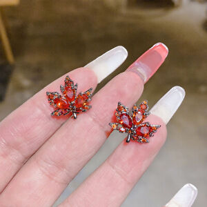 Fashion Red Crystal Maple Leaves Stud Earrings Zircon Women Elegant Jewelry 2022