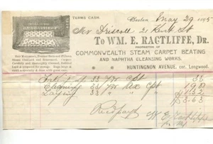 Alfombra de vapor ilustrada Billhead WM RACTLIFFE Commonwealth Beating Boston 1895 - Imagen 1 de 1