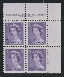 1953 Canada SC# 328 UR Queen Elizabeth II Plate No. 6 Plate Block M-NH Lot # 061 - Picture 1 of 2