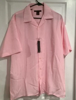 Vntg Domani Platinum Pink Shirt Mens XL Button Short  Sleeve Striped - Image 1 of 3