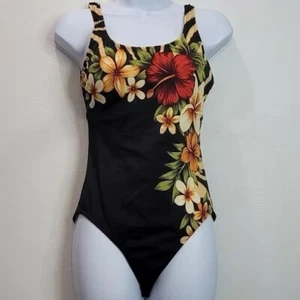 NEW WOMEN'S SZ 14 ROXANNE ONE PIECE BLACK/RED/BONE/GREEN LINED FRONT SWIMSUIT - Picture 1 of 4
