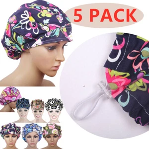 5 PACK Printed Adjustable Cap with Sweatband Bouffant Hat Adjustable One size  - Picture 1 of 16