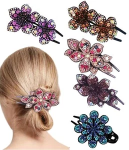 5 Pcs Double Flower Rhinestone Hair Clips Fancy Decorative Hair Clip Hair Acc... - Picture 1 of 6