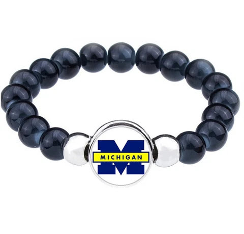 Michigan Wolverines Womens Mens Black Beaded Chain Bracelet Gift D1 Cover